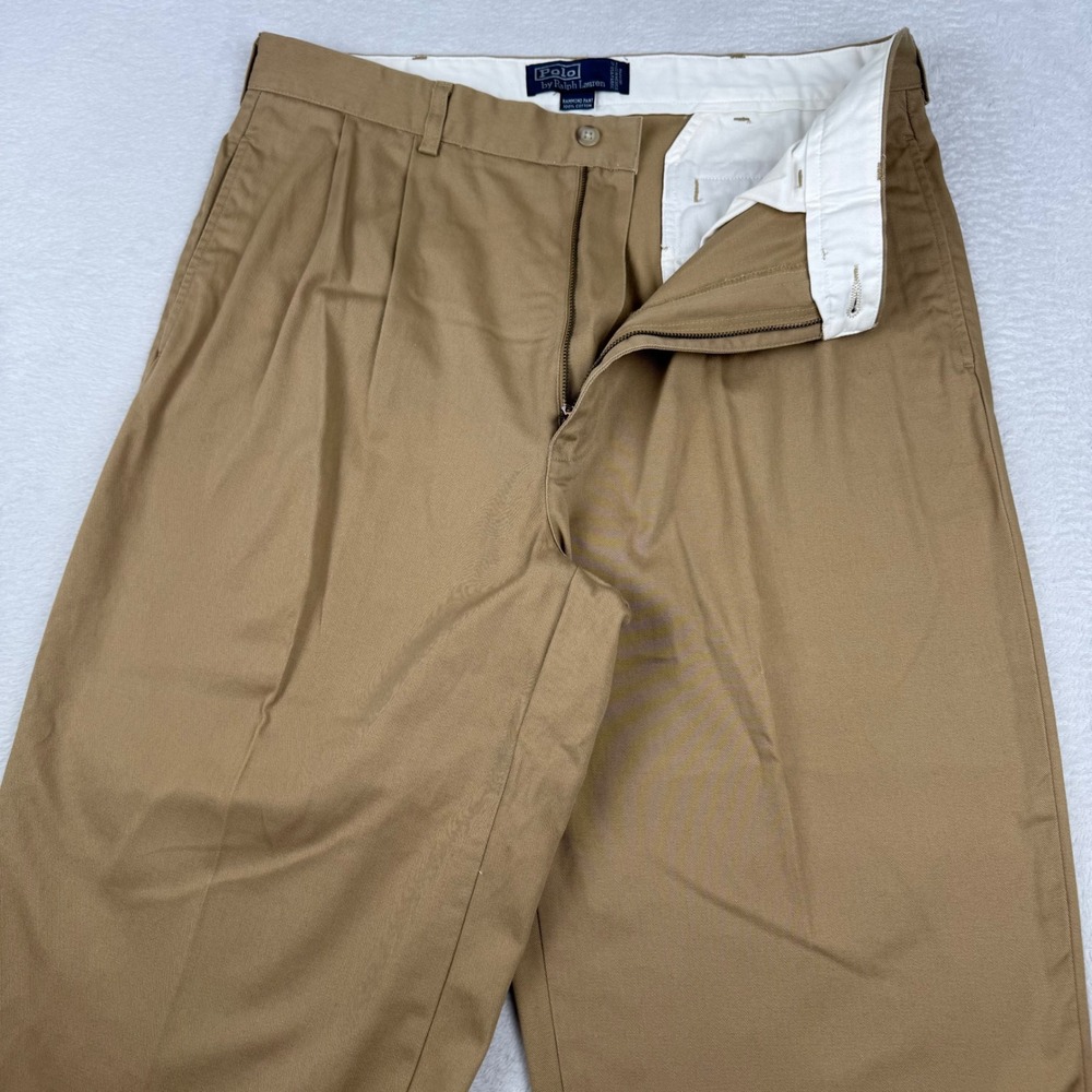 Polo Ralph Lauren Hammond Pant Mens 36/30 Khaki Tan Pleated Cuffed Chinos Luxury